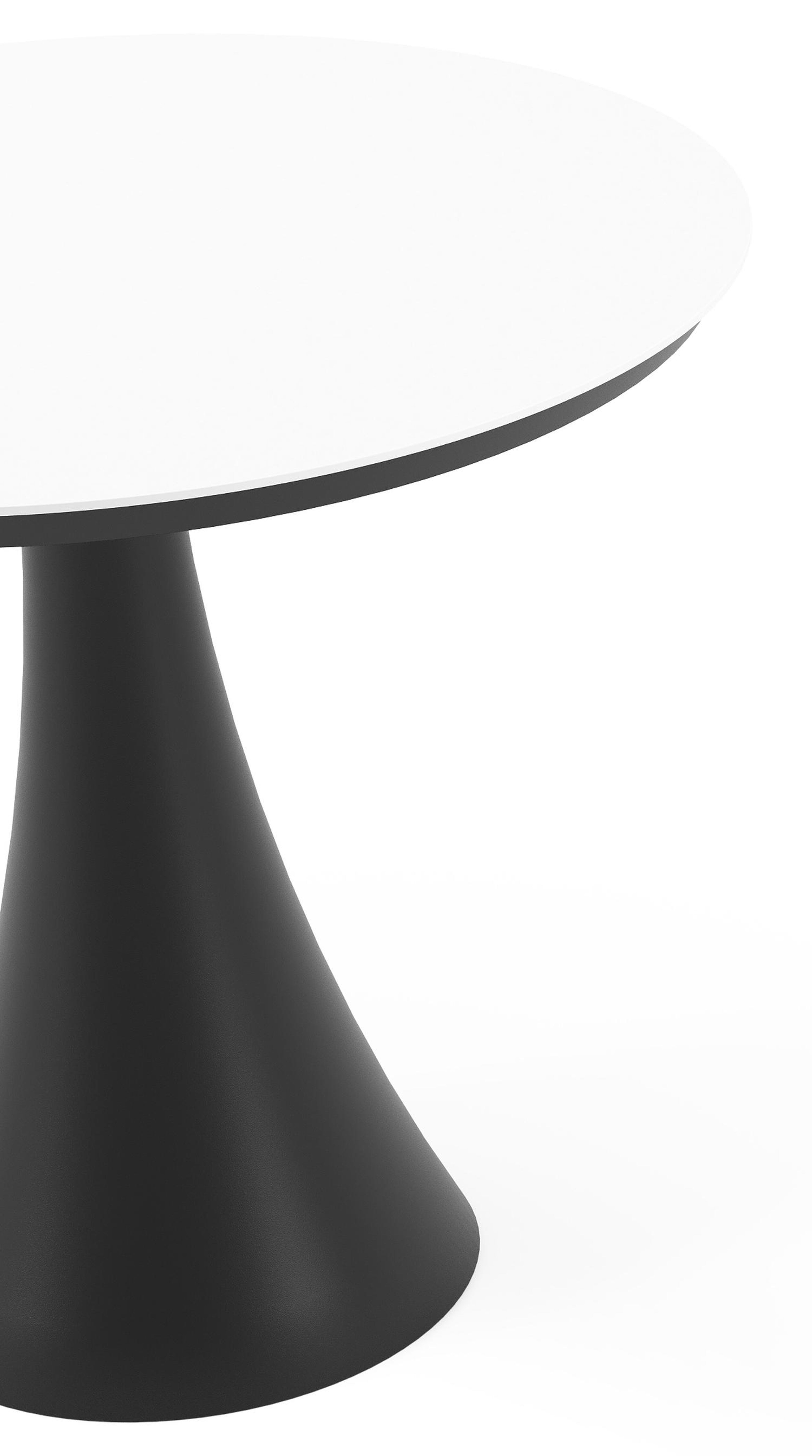 Table de jardin Fano ronde en aluminium noir et céramique pleine Arctic White - Diam. 85 x Haut. 75 cm