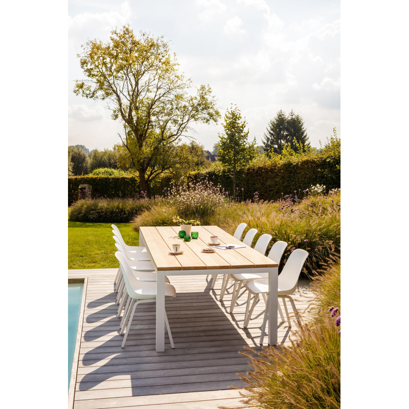 Como tuintafel in wit aluminium en teak - L 280 x B 110 x H 75 cm
