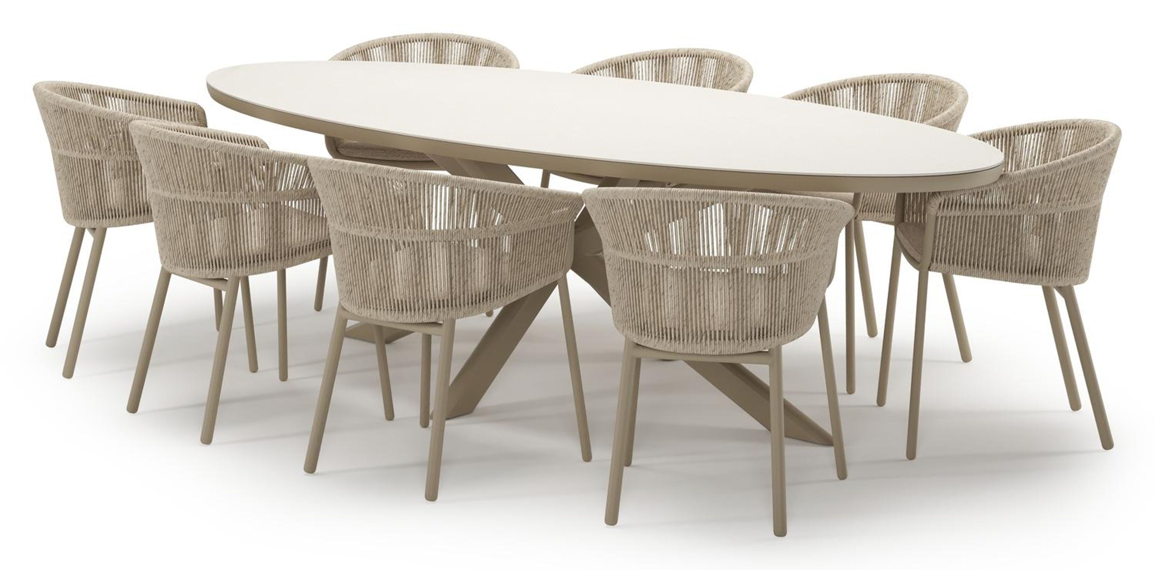 Ensemble de jardin Pamplona en aluminium beige et sintered stone crema minerale avec 8 chaises de jardin empilable Matera