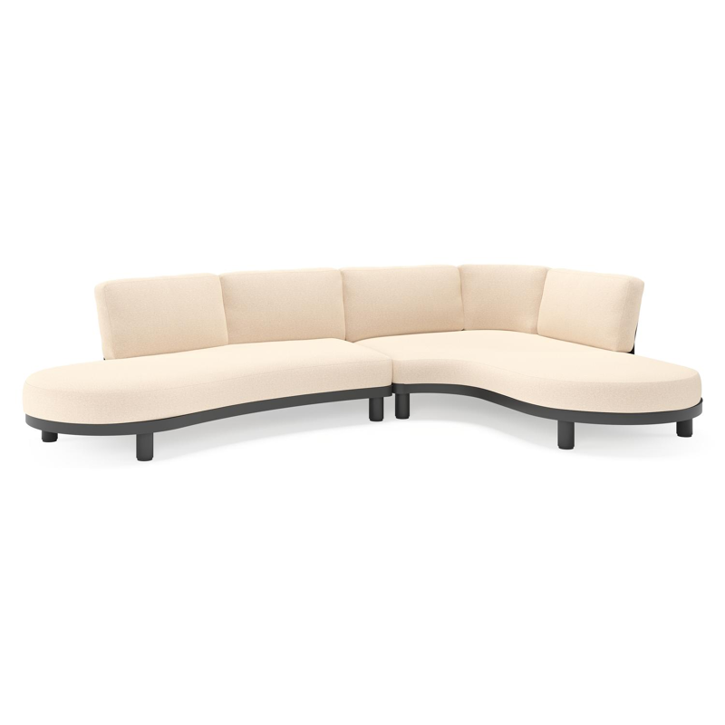 Donato loungehoek in zwart aluminium met all weather sunbrella® luxe Heritage Papyrus kussen