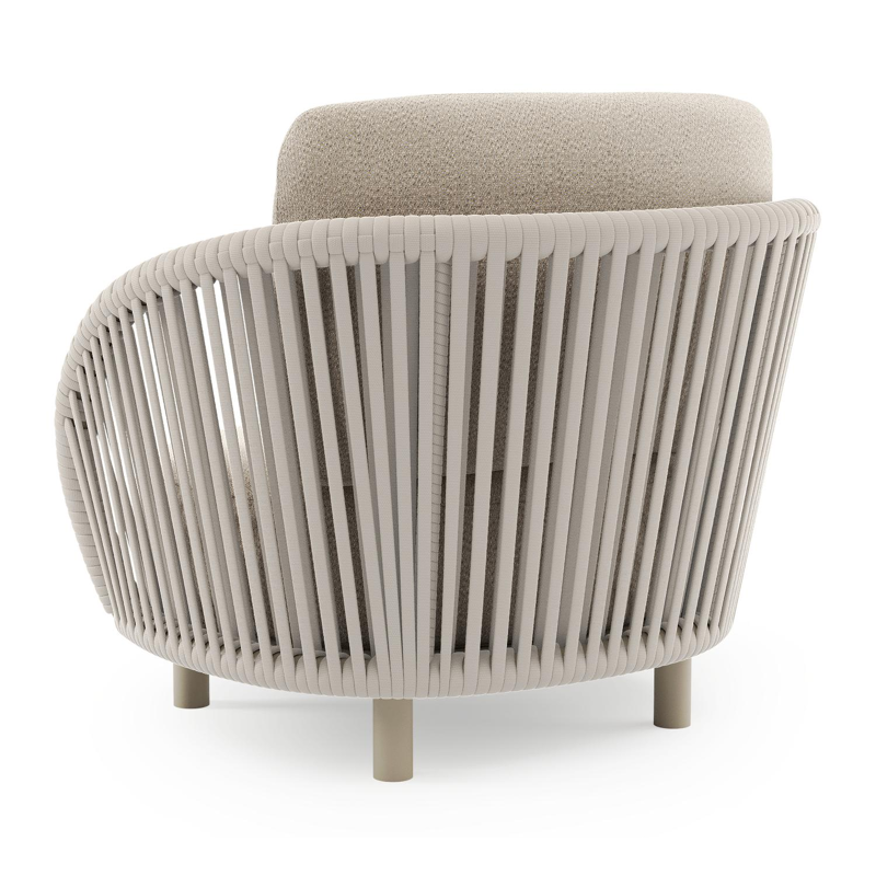 Lupino loungestoel in beige aluminium en beige verticaal geweven luxe vlakke brede rope met lopi sand all weather sunbrella® luxe kussen