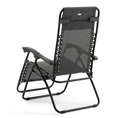 Set van 2 verstelbare Lira relaxstoelen in zwart staal en grijs textilene