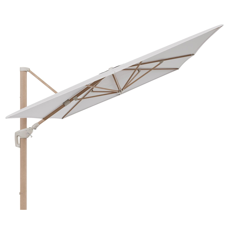 Parasol pendant Minore avec fonction tilt en aluminium aspect de bois et toile de parasol All Weather Solica Ego Eggshell - Lg.1 400 x Lg.2 300 cm (sans pied de parasol)