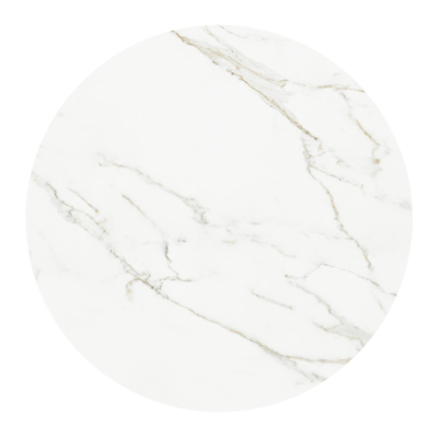 Table de basse low dining Fano ronde en aluminium beige et céramique pleine Calacatta - Diam. 85 x Haut. 55 cm