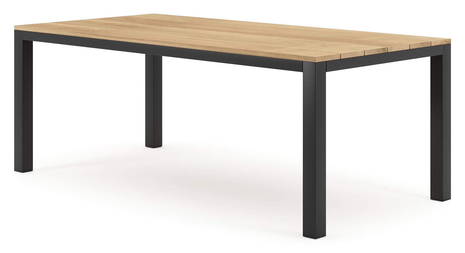 Capri tuintafel in zwart aluminium en teak - L 200 x B 100 x H 75,5 cm