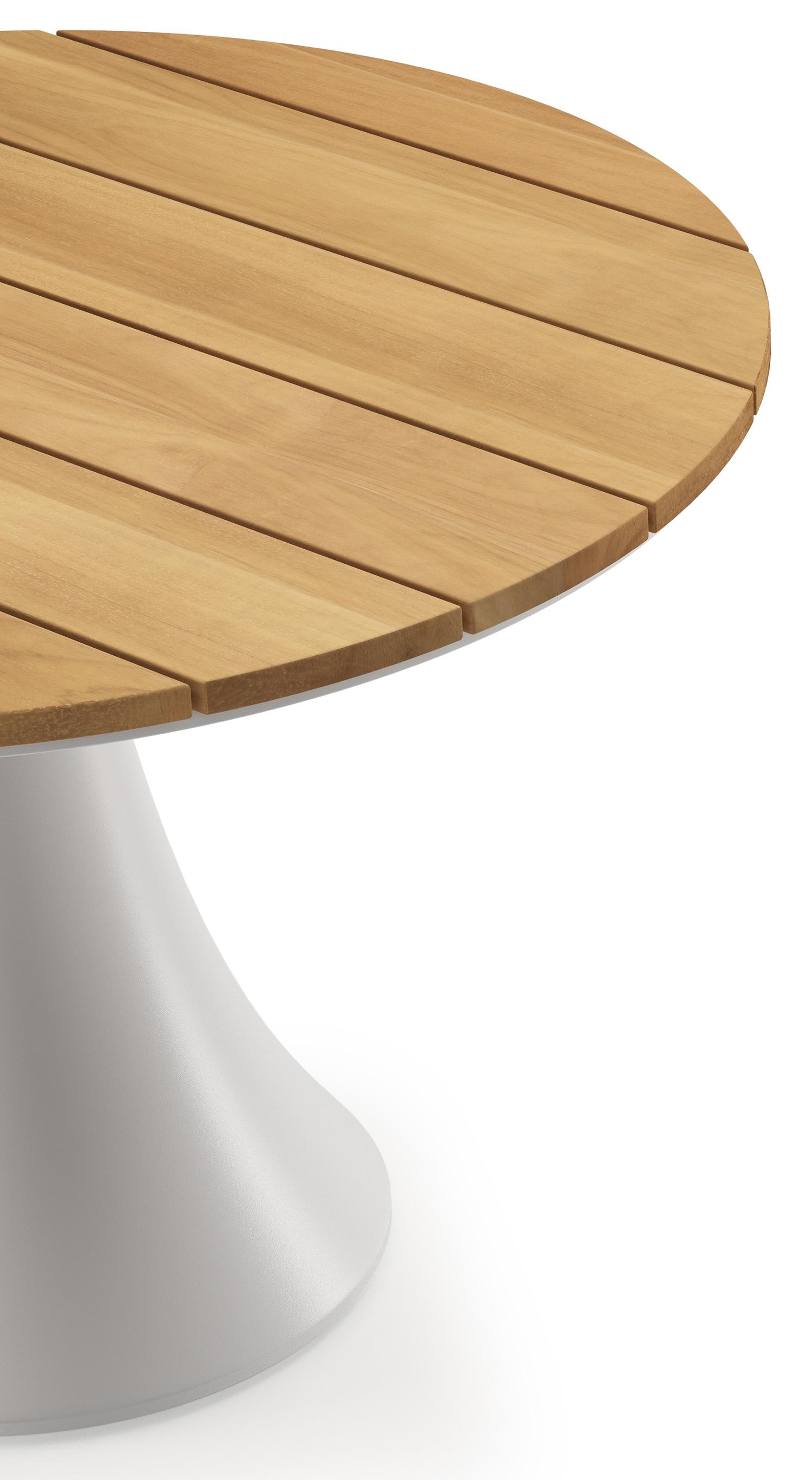 Fano low dining loungetafel in wit aluminium en teak  - Dia. 85 x - Dia. 85 x H 75 cm