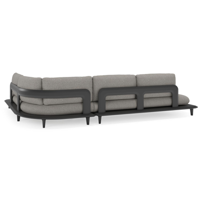 Bomero loungehoek in zwart aluminium met tundra charcoal all weather sunbrella® luxe kussen