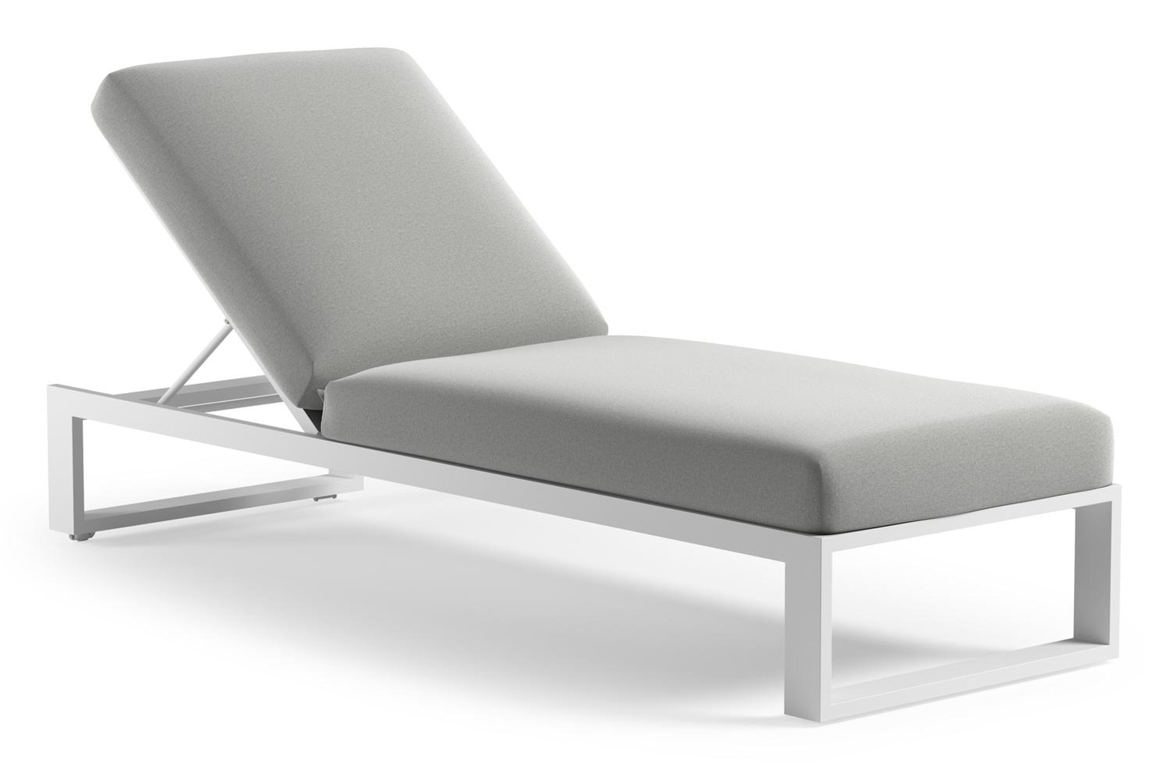 Verato verstelbaar ligbed in wit aluminium met natte grey chine all weather Sunbrella® luxe kussen