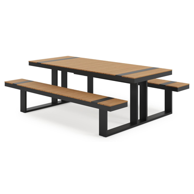 Merida picknicktafel in zwart aluminium en polywood - L 220 x B 100 x H 74 cm