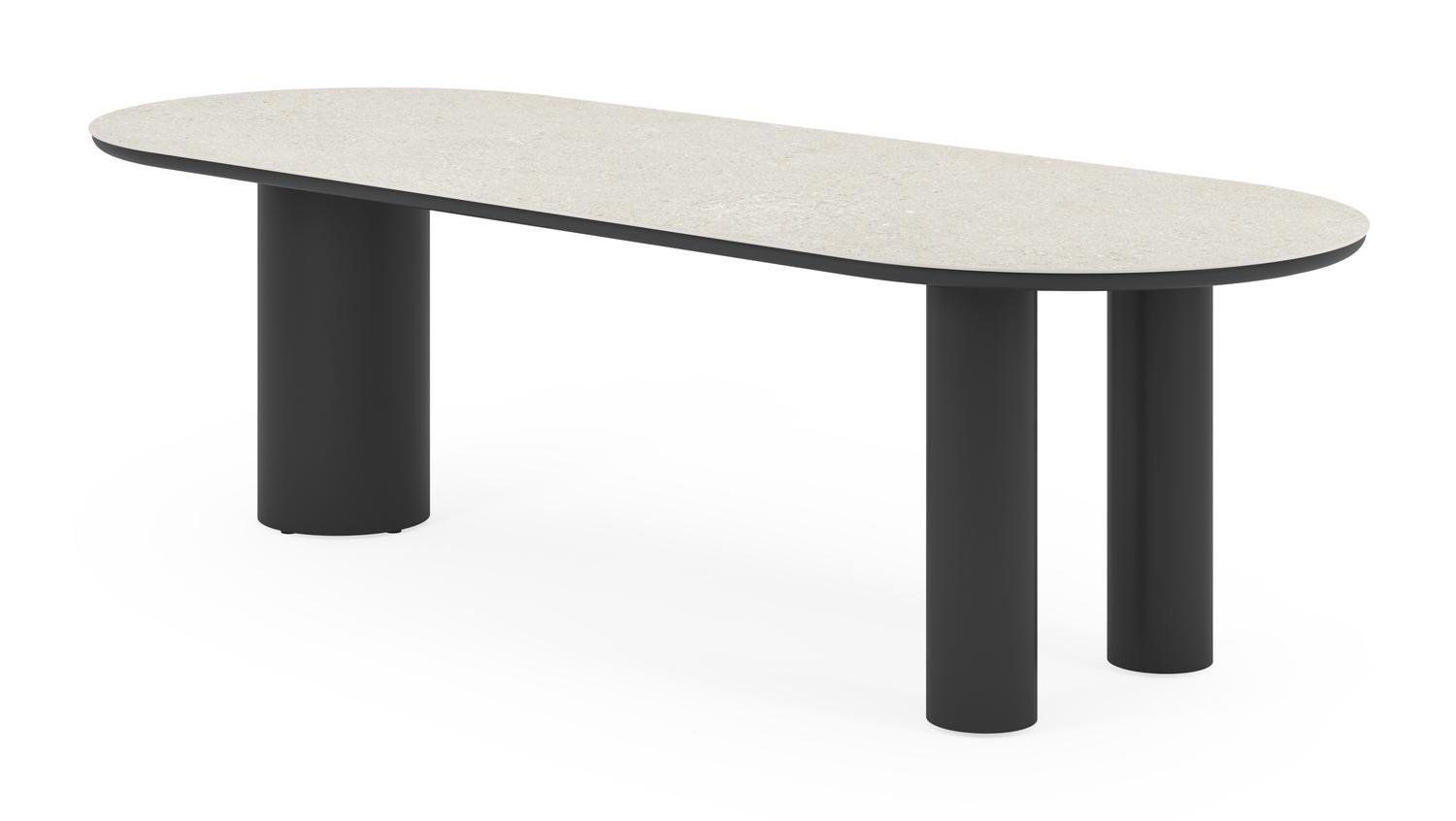 Table de jardin Organo ovale en aluminium noir et céramique pleine shilin - Lg. 260 x Lrg. 100 x Haut. 74 cm