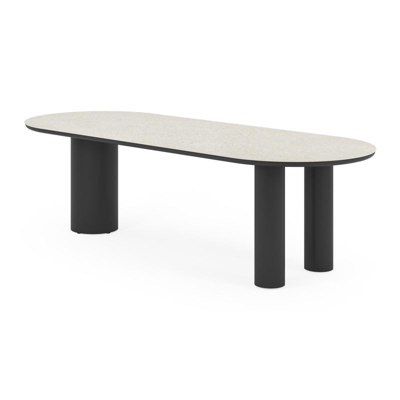 Table de jardin Organo ovale en aluminium noir et céramique pleine shilin - Lg. 260 x Lrg. 100 x Haut. 74 cm