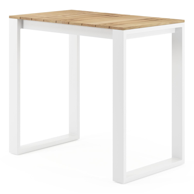 Table de bar Verato en aluminium blanc et teck - Lg 120 x Larg. 70 x H 106 cm