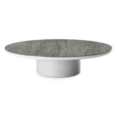 Amico loungetafel rond in wit aluminium en volkeramiek Aspen Grey - Dia. 110 x H 28 cm