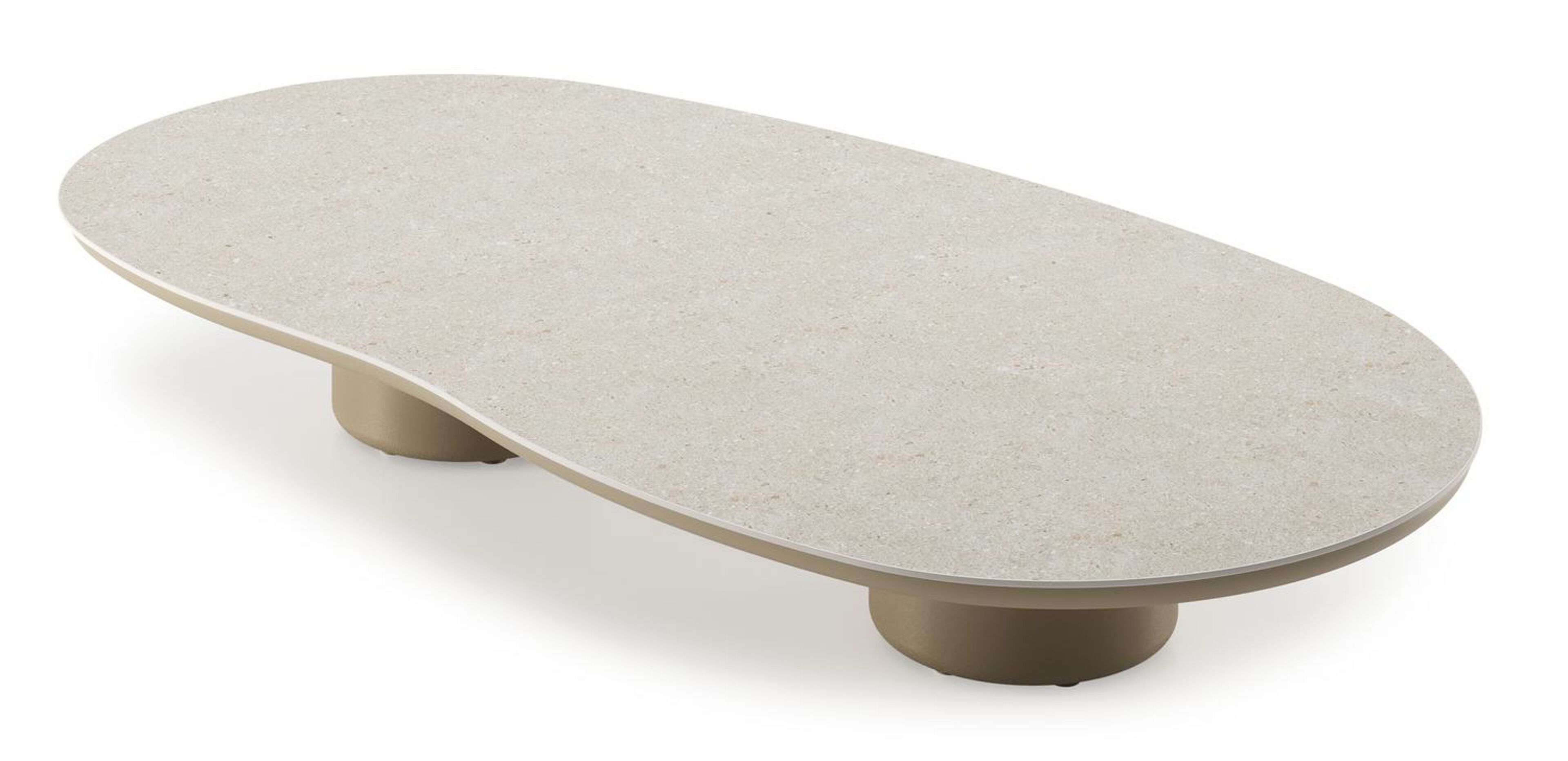 Table de basse Amico organique en aluminium beige et céramique pleine Shilin - Lg. 170 x Lrg. 91 x Haut. 25 cm