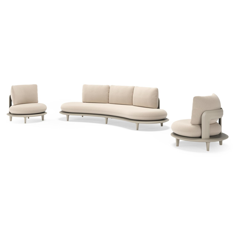 Bomero loungeset in beige aluminium met heritage ash all weather sunbrella® luxe kussen