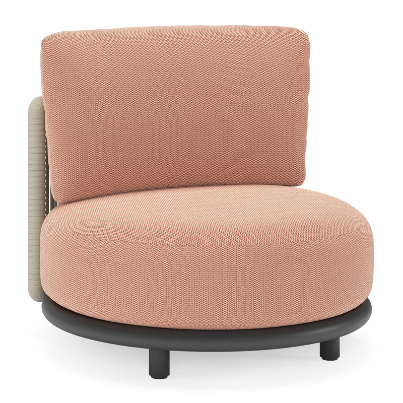 Lomano loungestoel in zwart aluminium en beige verticaal geweven luxe vlakke rope met Lopi Fawn all weather sunbrella® luxe