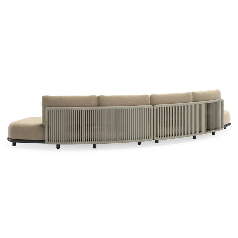 Lomano loungebank in zwart aluminium en beige verticaal geweven luxe vlakke rope met Althea Camel all weather cosytica