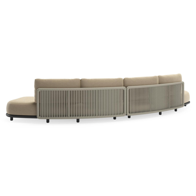 Lomano loungebank in zwart aluminium en beige verticaal geweven luxe vlakke rope met Althea Camel all weather cosytica