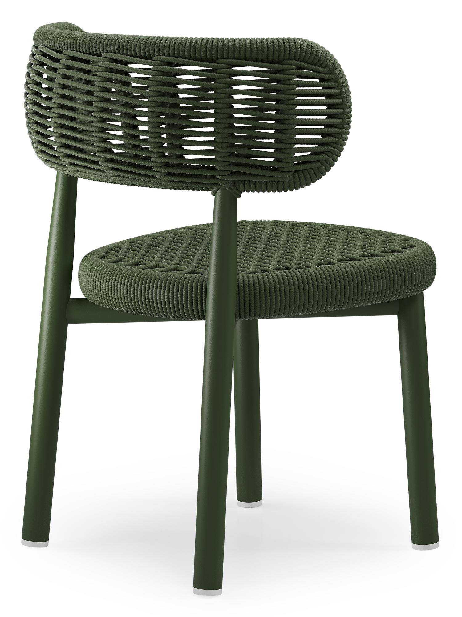 Chaise de jardin empilable Lomo en aluminium vert et corde ronde tissée carrée vert