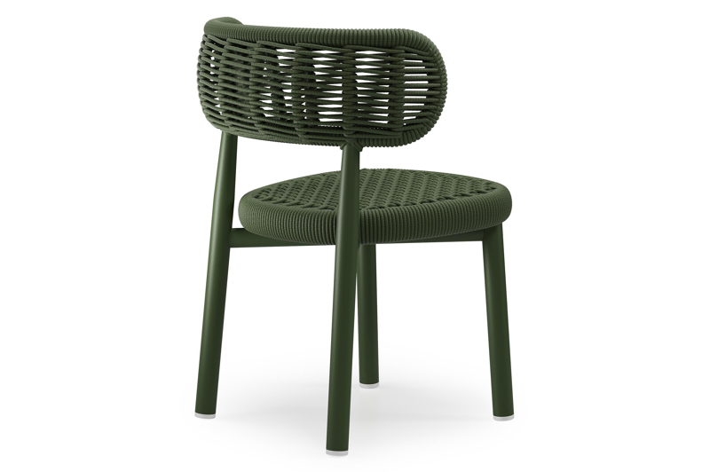 Lomo tuinstoel in groen aluminium en groen vierkant geweven ronde rope 