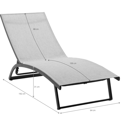 Set van 2 verstelbare Calvia ligbedden in zwart aluminium en grijs textilene