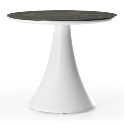 Fano low dining low dining loungetafel rond in wit aluminium en volkeramiek Black Obsession - Dia. 65 x H 55 cm