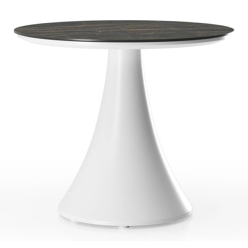 Fano low dining low dining loungetafel rond in wit aluminium en volkeramiek Black Obsession - Dia. 65 x H 55 cm