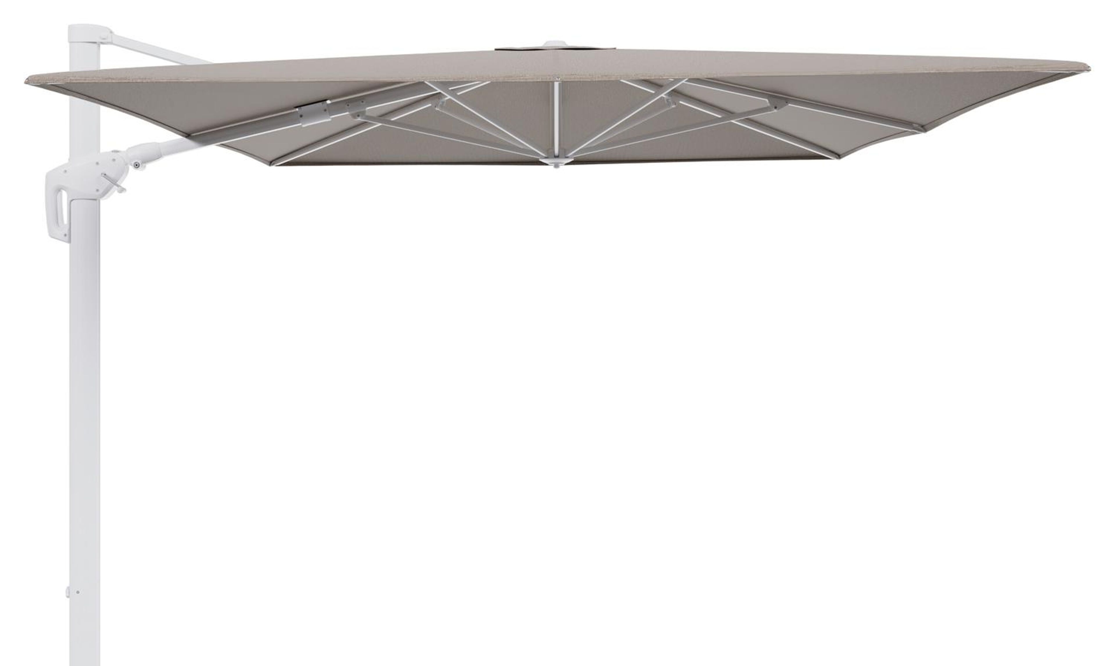 Parasol pendant Minore avec fonction tilt en aluminium blanc et toile de parasol en All Weather Solica Firenze Earth  - Lg.1 400 x Lg.2 300 cm (sans pied de parasol)