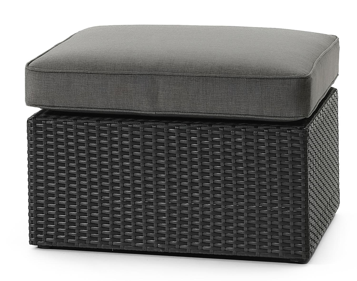 Gio loungehoek in zwart wicker en aluminium met grijs polyester kussen en loungetafel