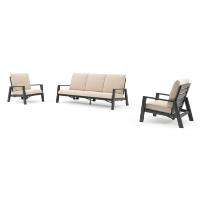 Cirello loungeset in zwart aluminium met heritage papyrus all weather sunbrella® luxe kussen