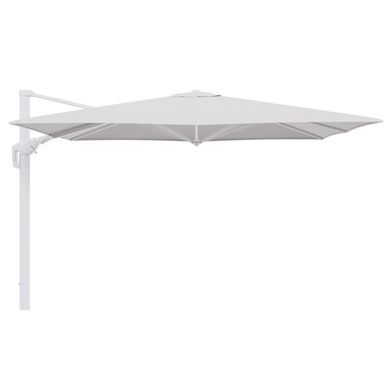 Parasol pendant Minore avec fonction tilt en aluminium blanc et toile de parasol en All Weather Sunbrella® Luxe Ego Eggshell  - Lg.1: 280 x Lg.2: 370 cm (sans pied de parasol