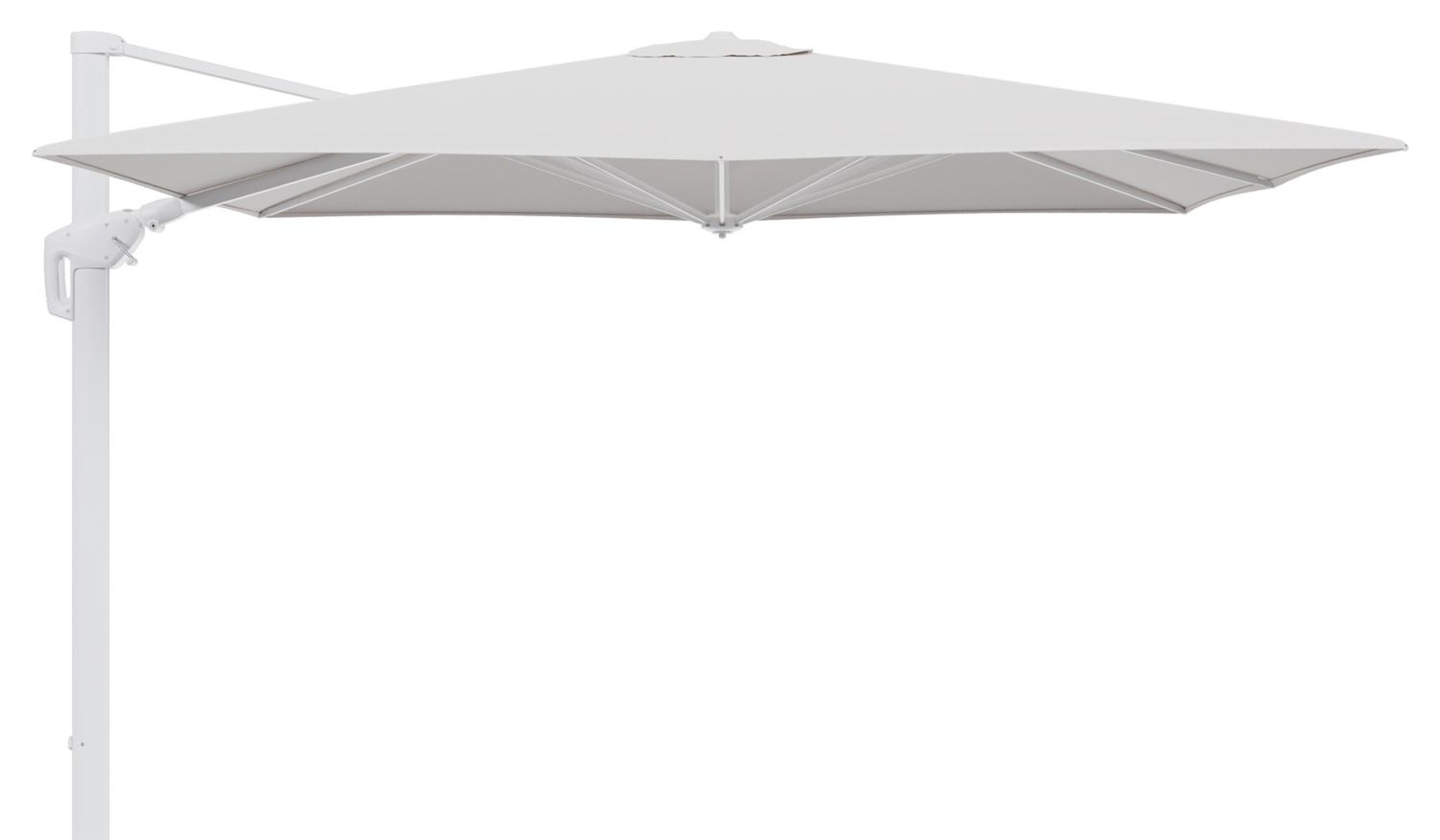 Minore zweefparasol tiltfunctie in wit aluminium en parasoldoek in All Weather Solica Ego Eggshell  - L1 280 x L2: 370 cm (zonder voet) (zonder voet)