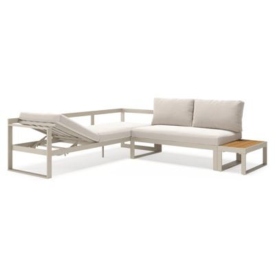 Caldela loungehoek in beige aluminium en polywood met beige weather+ softtouch kussens