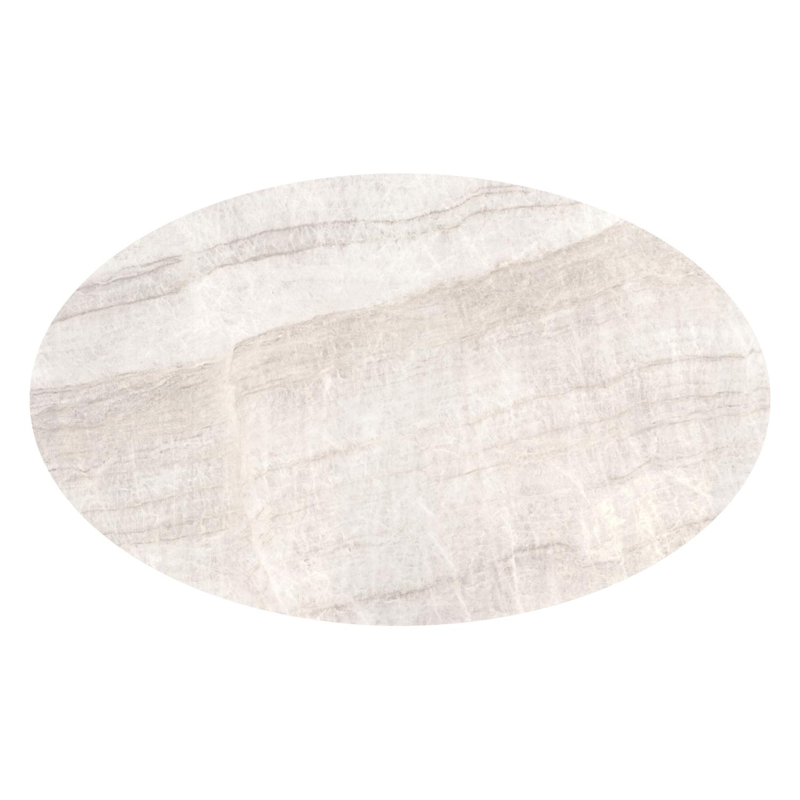 Table de jardin Fano ovale en aluminium beige et céramique pleine Taj Mahal - Lg. 180 x Lrg. 110 x Haut. 75 cm