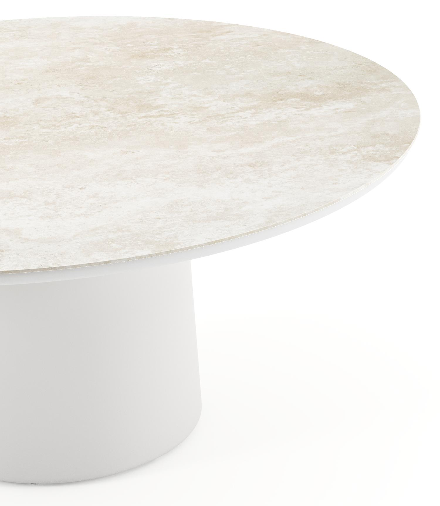 Amico low dining tuintafel rond in wit aluminium en volkeramiek Rapolano - Dia. 148 x H 61 cm