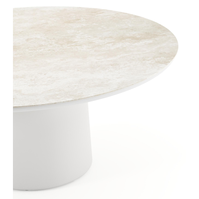 Amico low dining tuintafel rond in wit aluminium en volkeramiek Rapolano - Dia. 148 x H 61 cm