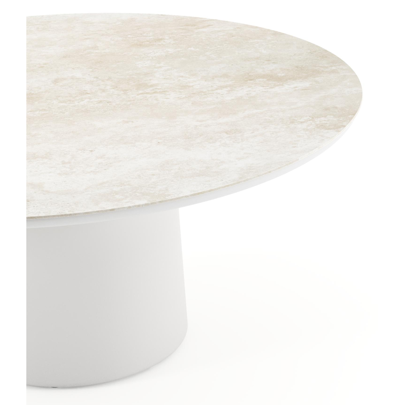 Amico low dining tuintafel rond in wit aluminium en volkeramiek Rapolano - Dia. 148 x H 61 cm
