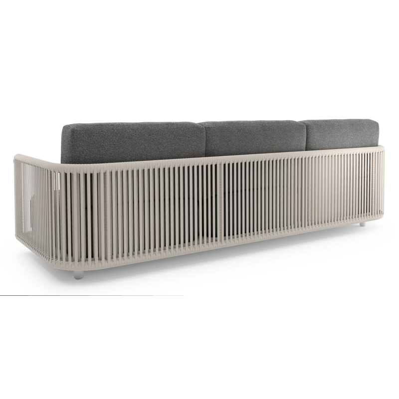 Canapé de jardin Organo en aluminium blanc et corde luxe plate tissée verticalement beige et coussin en all weather Cosytica catania black