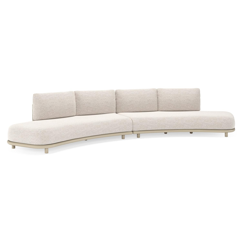 Lomano loungebank in beige aluminium en beige verticaal geweven luxe vlakke rope met Tundra Sand all weather sunbrellaÂ® luxe