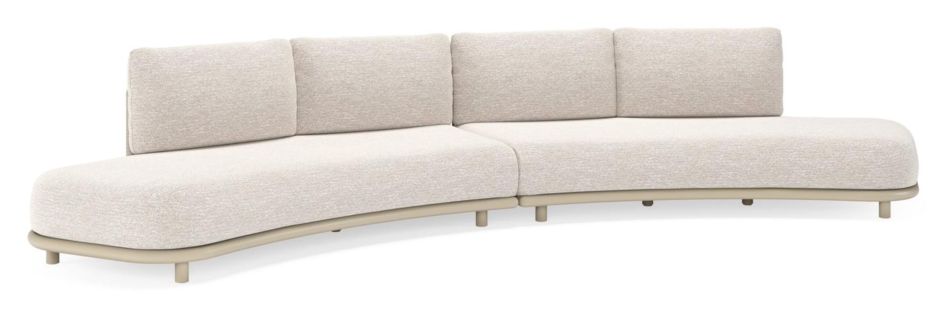 Lomano loungebank in beige aluminium en beige verticaal geweven luxe vlakke rope met Tundra Sand all weather sunbrellaÂ® luxe