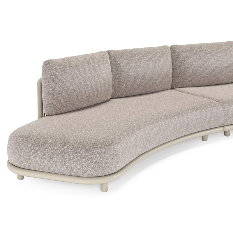 Salon de jardin d'angle Lomano en aluminium beige et corde luxe plate tissée verticalement beige et coussins en all weather sunbrella® luxe Wander Granite