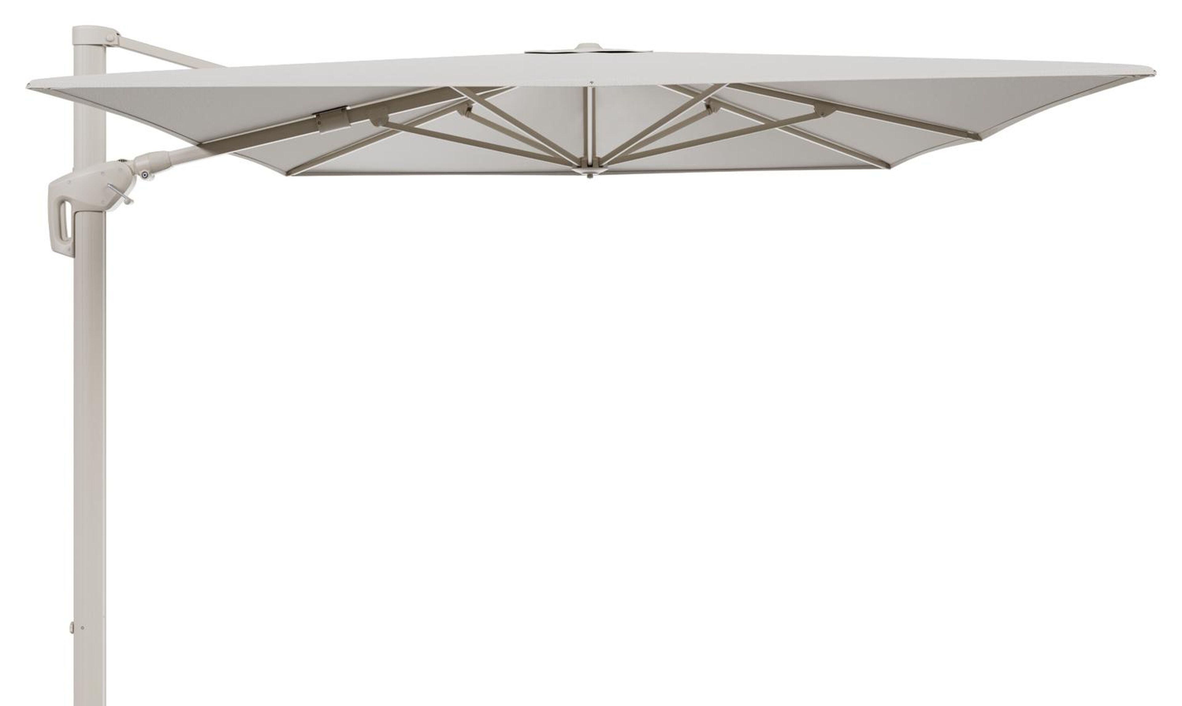 Parasol pendant Minore avec fonction tilt en aluminium beige et toile de parasol All Weather Sunbrella® Luxe Lopi Marble - Lg.1: 400 x Lg.2: 300 cm (sans pied de parasol)