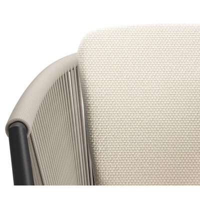 Orso tuinstoel in zwart aluminium en beige verticaal geweven ronde rope met zitkussen in All Weather Cosytica Althea Off White