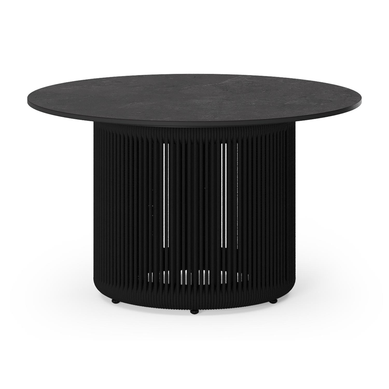 Erla loungetafel in zwart aluminium en zwarte rope met sintered stone zwart - L 60 x B 35 x H 35 cm