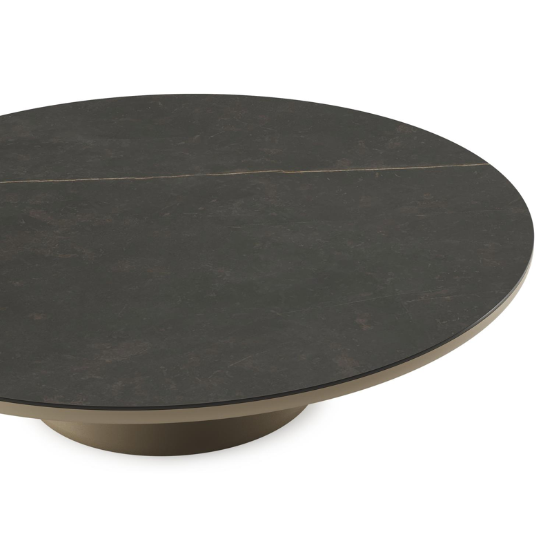 Table de basse Amico ronde en aluminium beige et céramique pleine Calatorao - Diam. 110 x Haut. 28 cm