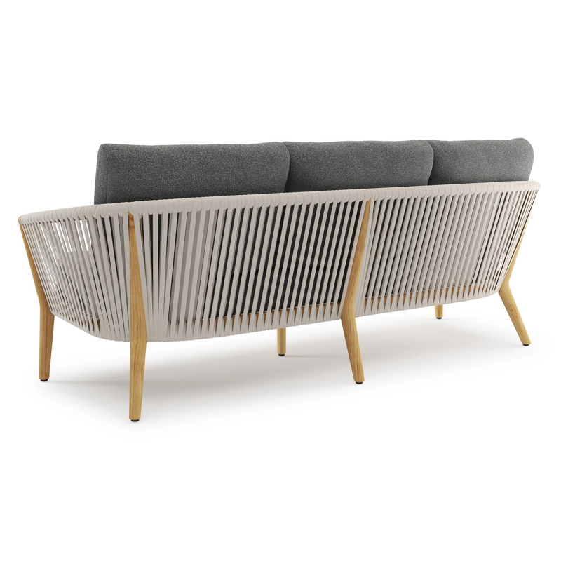 Orso loungebank in teak en beige verticaal geweven luxe vlakke rope met Catania Black all weather cosytica kussen