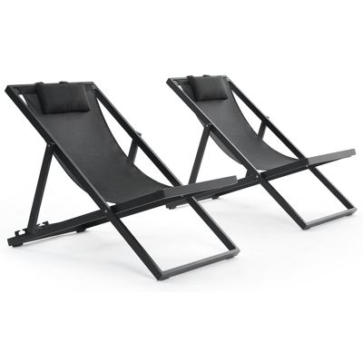 Cabana strandstoel in zwart aluminium met zwart textilene