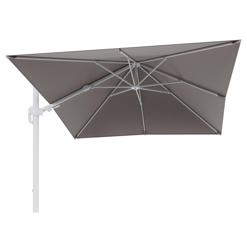 Rufina zweefparasol tiltfunctie in wit aluminium en parasoldoek in All Weather Sunbrella® Luxe Wander Granite  - L1 300 x L2 300 cm (zonder voet) (zonder voet)
