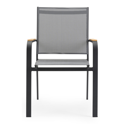 Trente tuinset in zwart aluminium en teak naturel tafelblad met 10 stapelbare Amalfi tuinstoelen