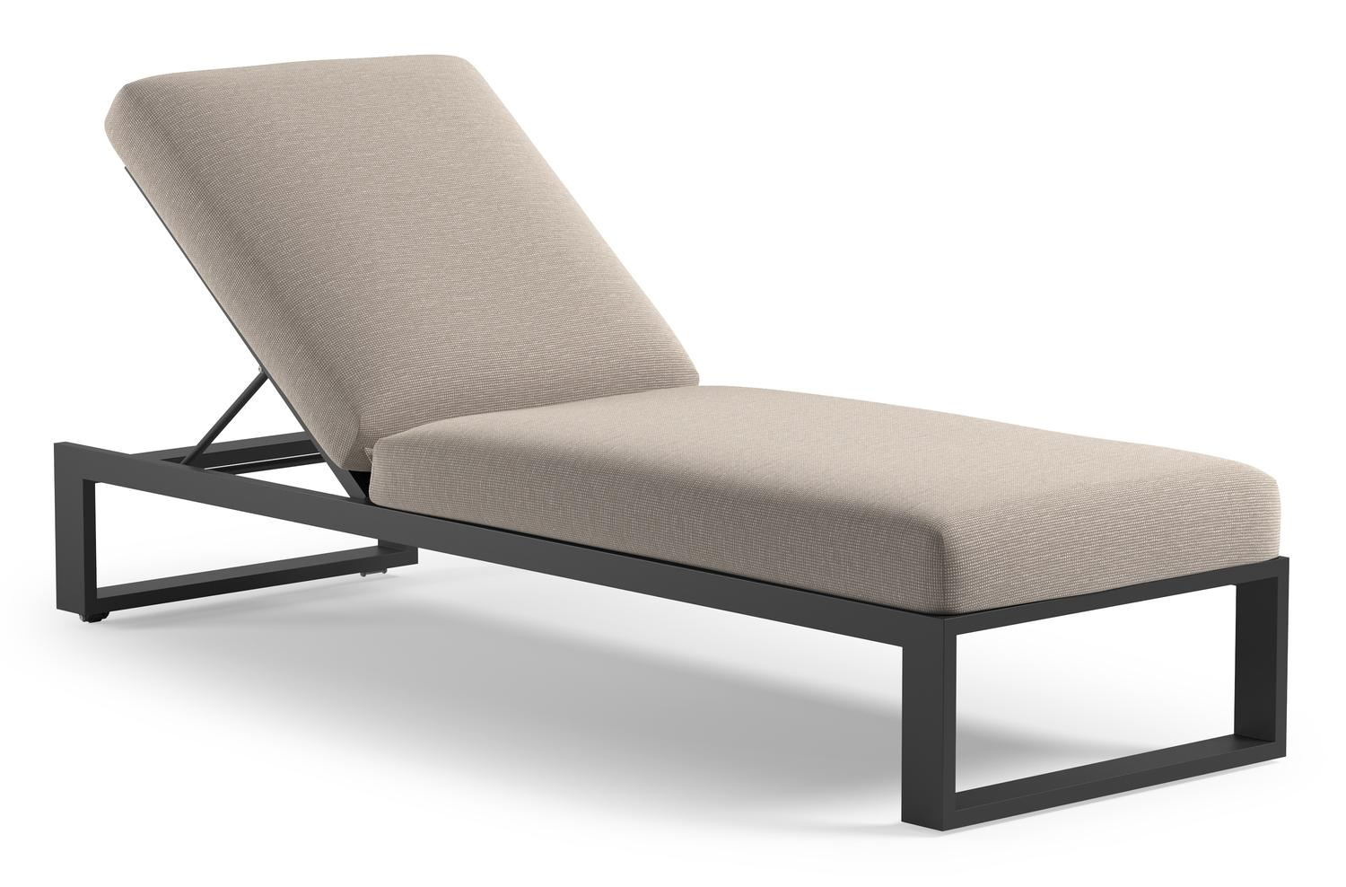 Verato verstelbaar ligbed in zwart aluminium met slow farafra all weather Sunbrella® luxe kussen